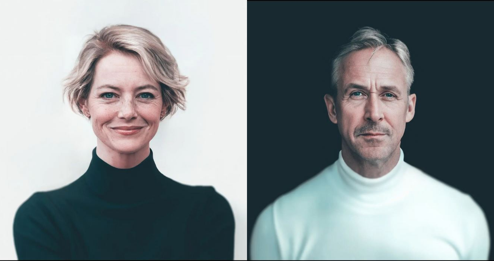 Emma Stone y Ryan Gosling retratados de ancianos con la IA.